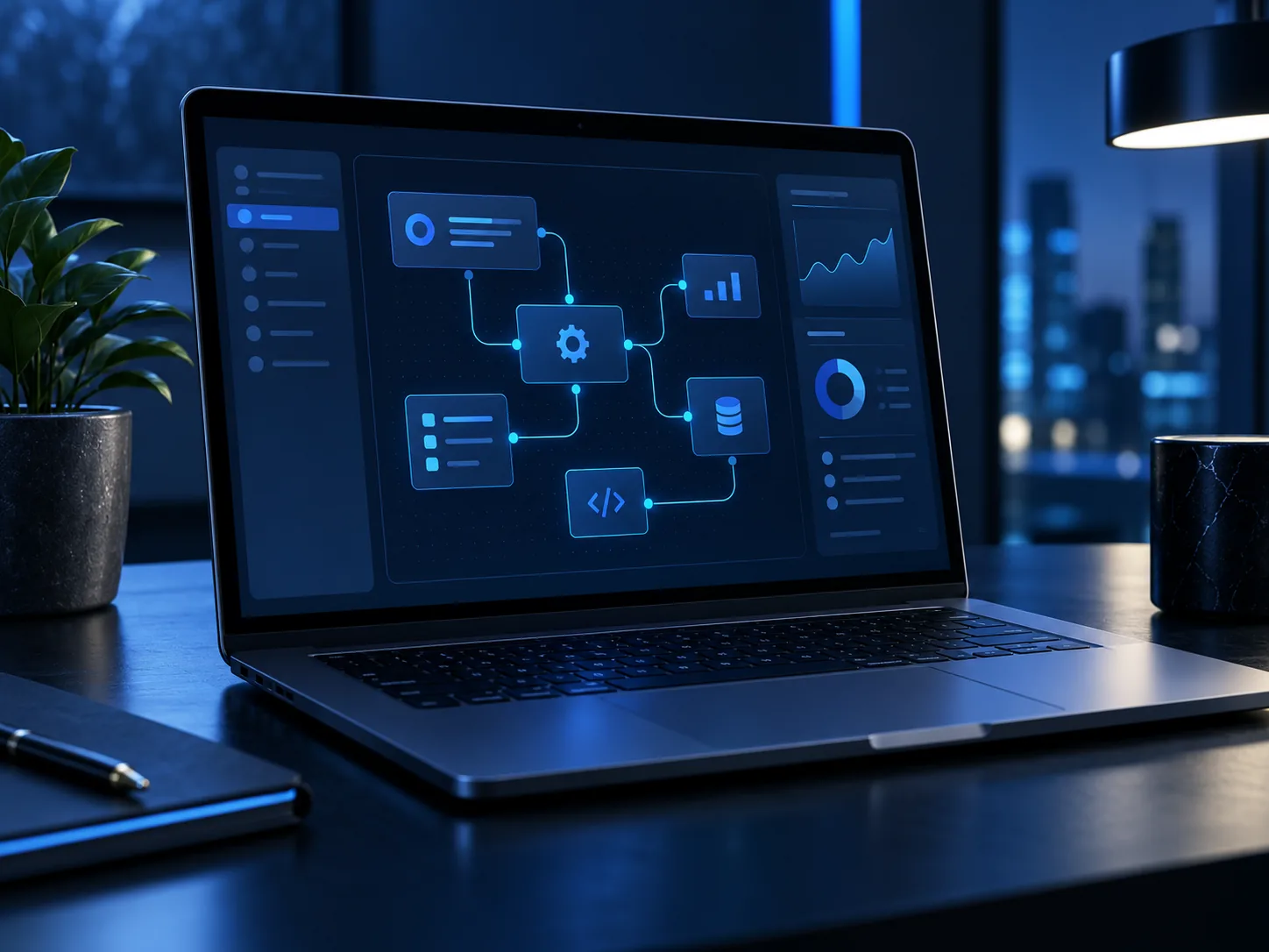 Bespoke business software workflow displayed on a modern laptop