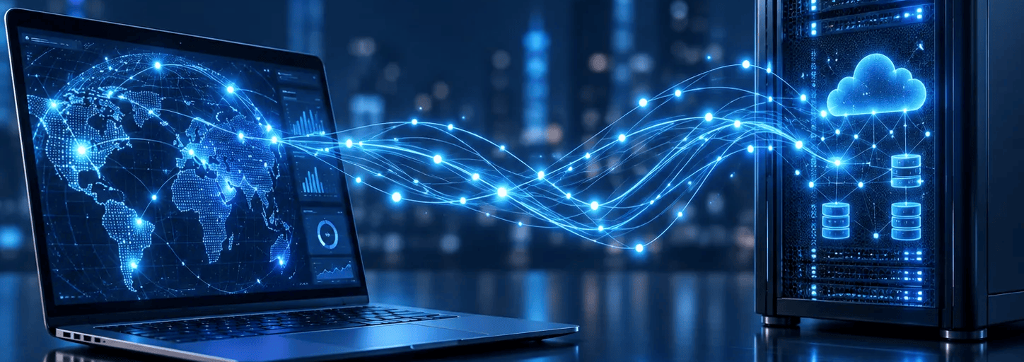 Two business systems connected by flowing data